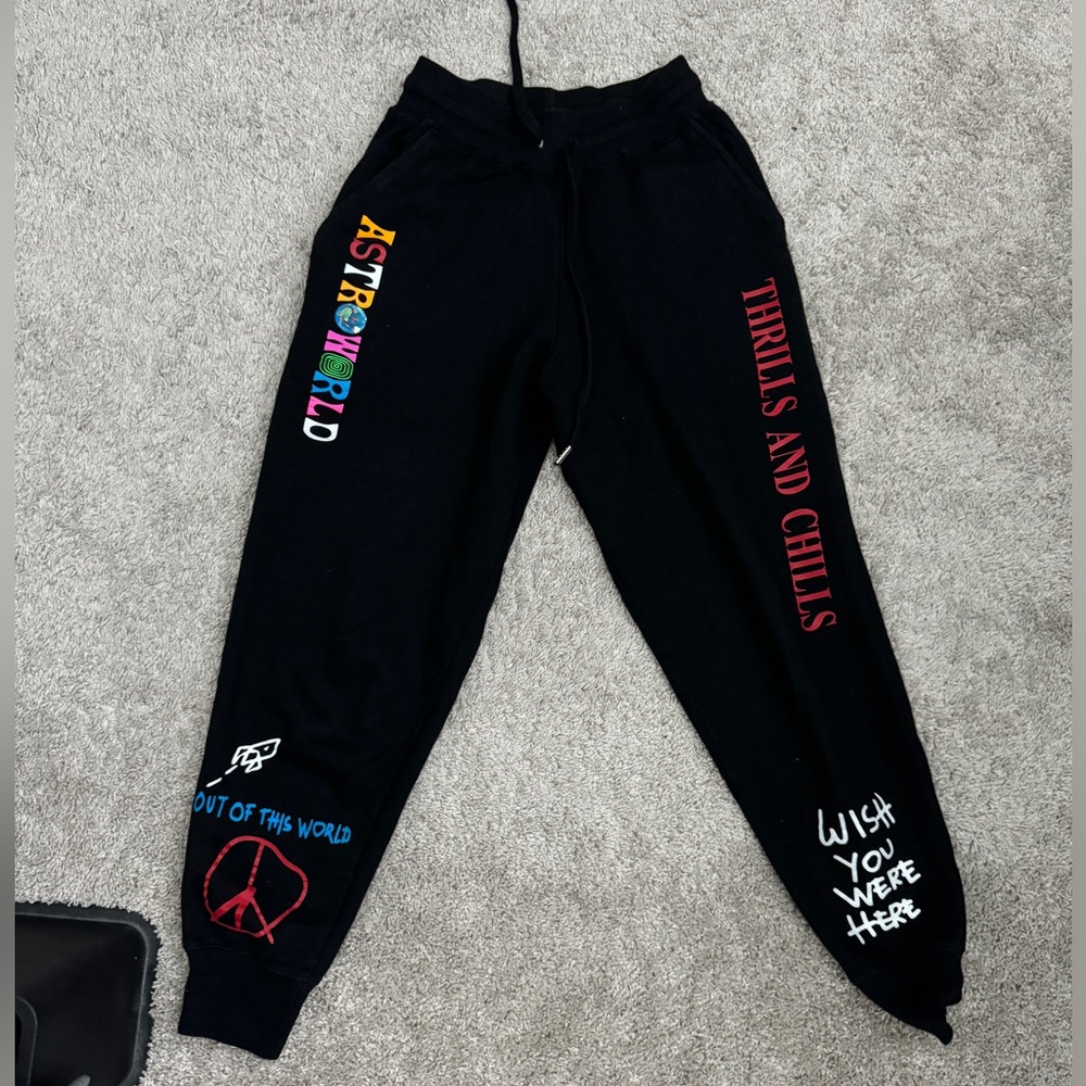 Astroworld Pants. Woman’s Small Classic “Wish You Were Here” Pants (black)